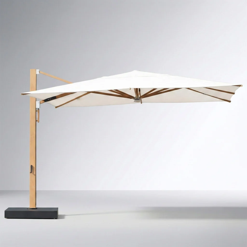 Large white cantilever patio umbrella