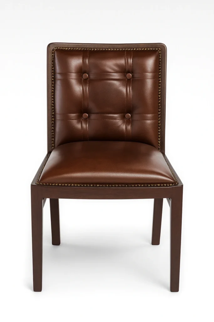 SOLID WOOD CHAIR WITH LEATHER, CHESTERFIELD