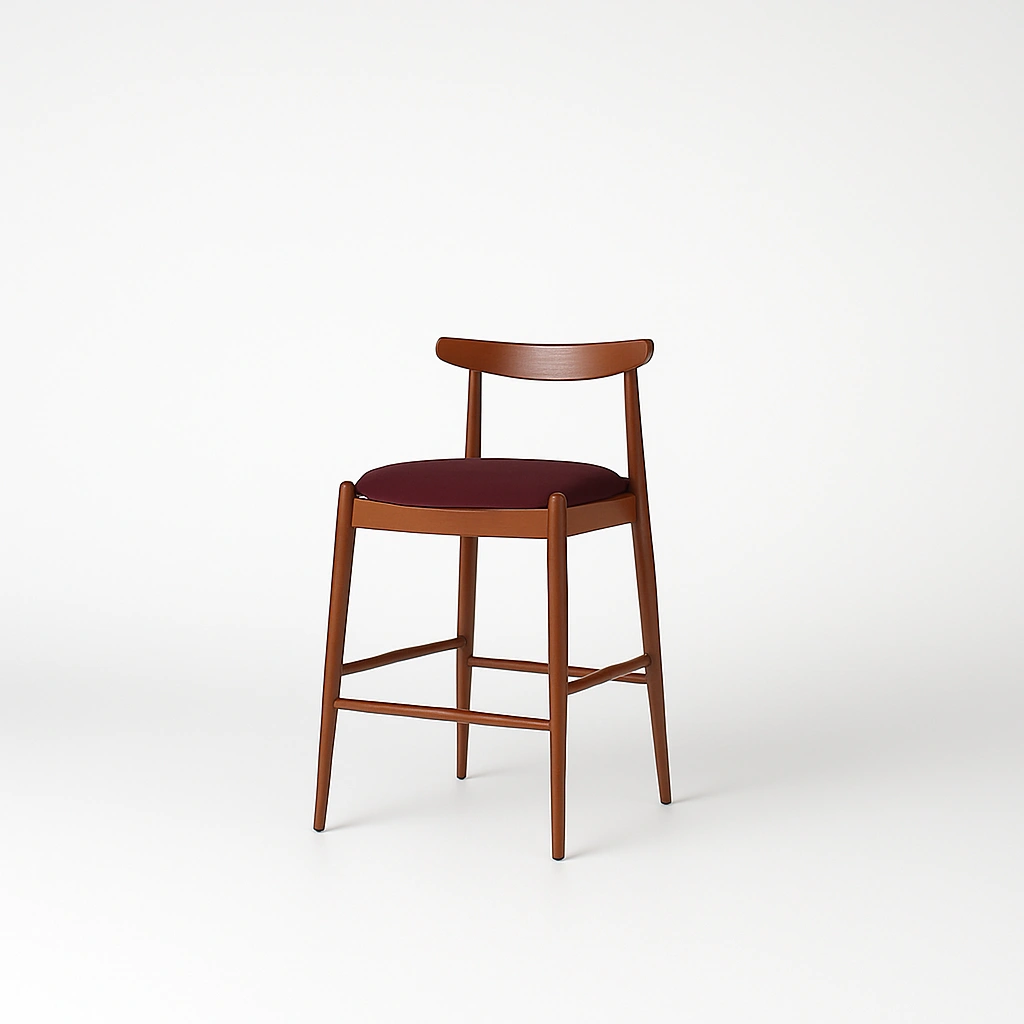 TEAK BAR CHAIR WITH LEATHER UPHOLESTRY