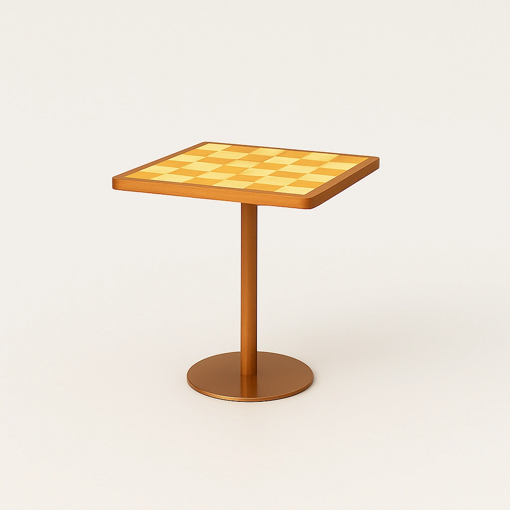 Yellow & white tile Dining table with brass base