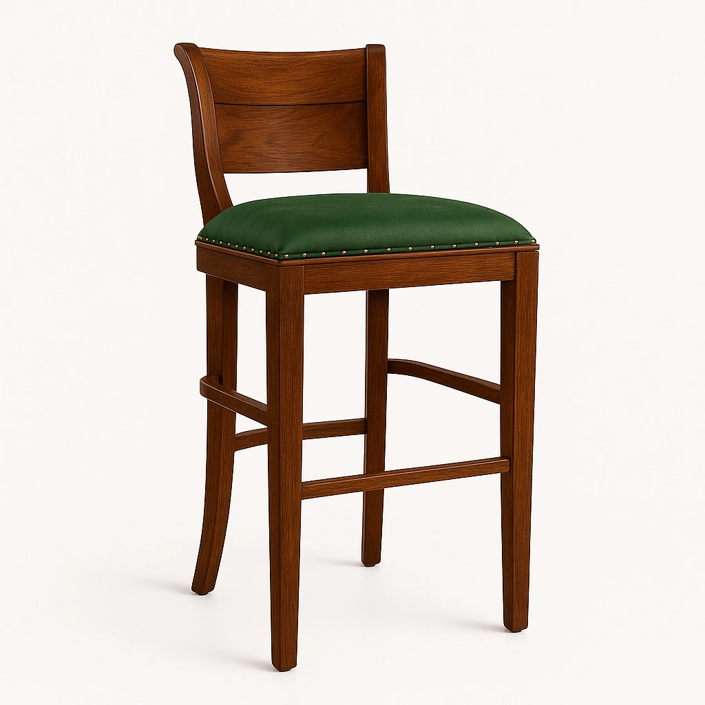 SOLID WOOD BAR CHAIR WITH LEATHER SEAT