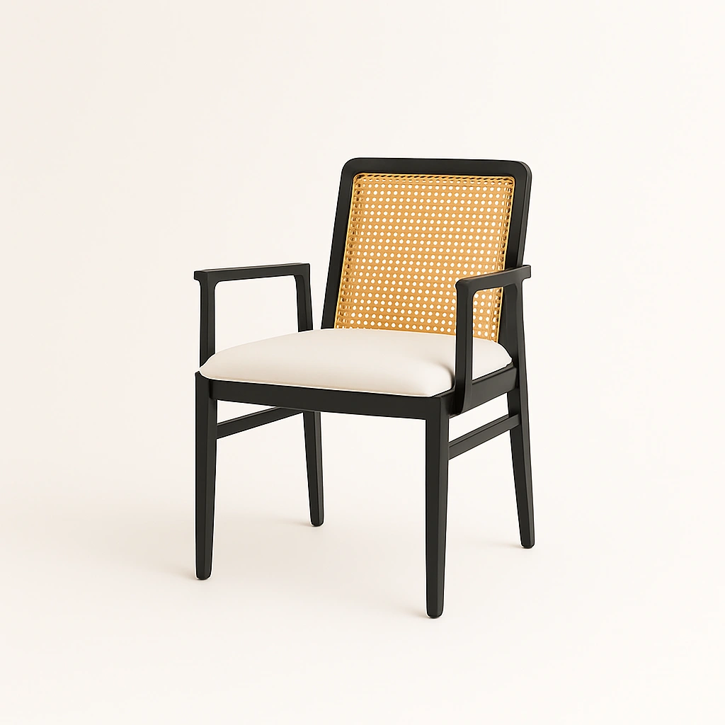 solid wood & natural rattan dining chair for restaurants Malaysia
