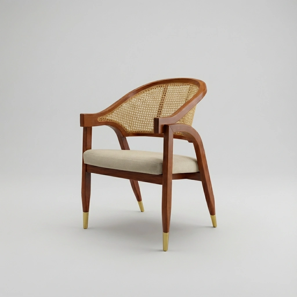 Premium classic restaurant dining chair with natural rattan back