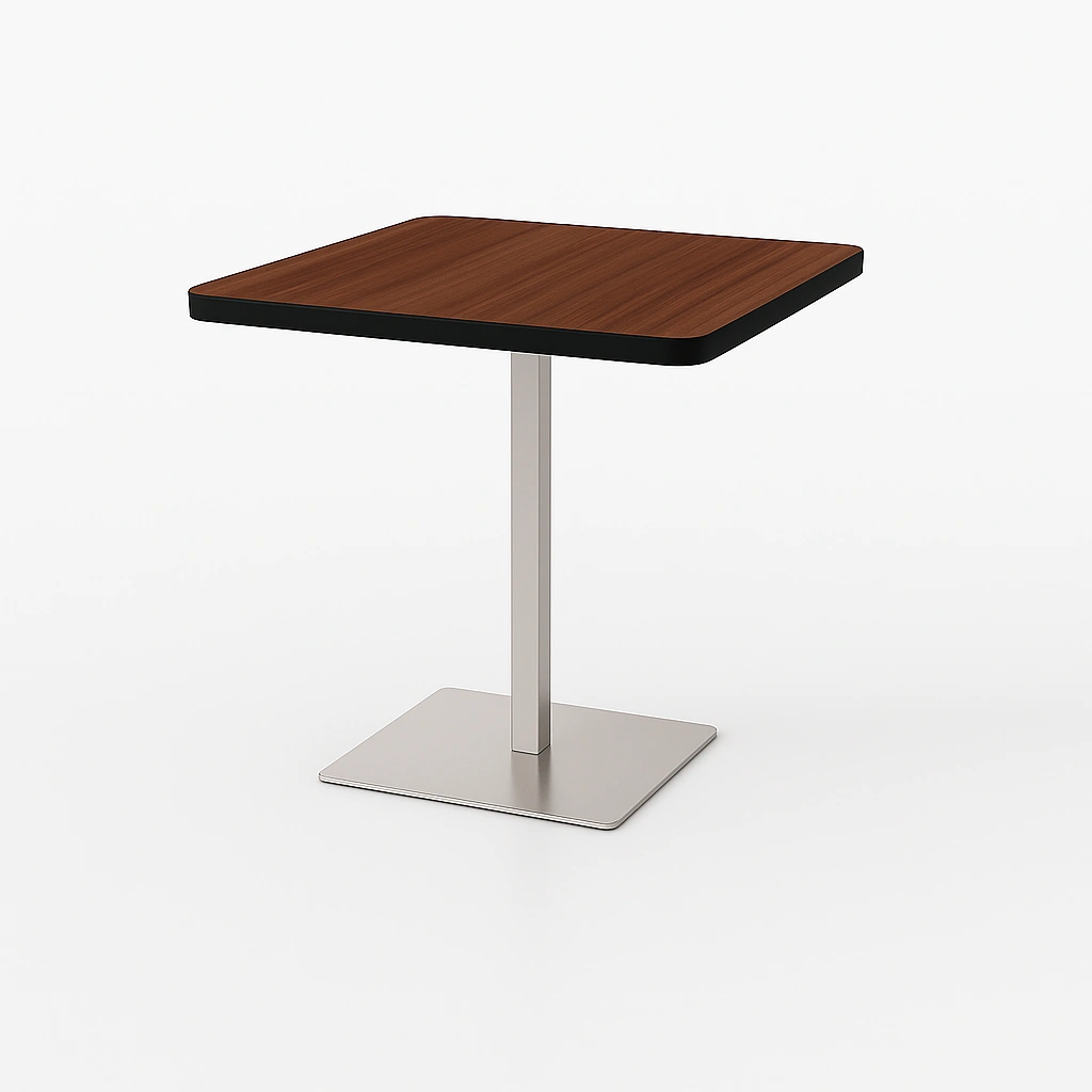 a laminate table with a metal base