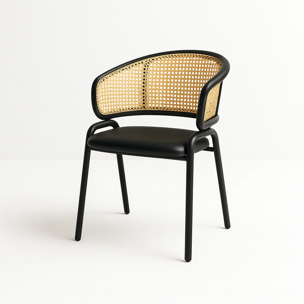 Stylish black and rattan dining chair