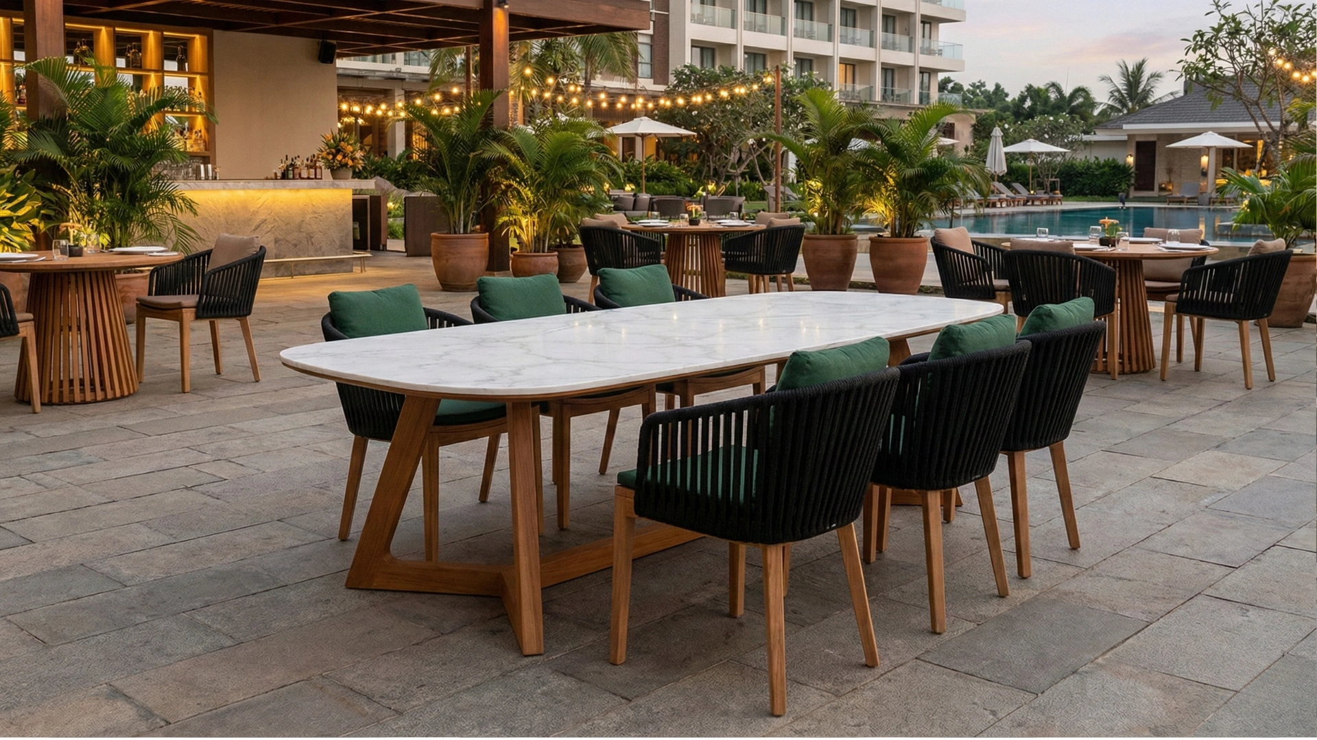 teak and sintered stone dining table