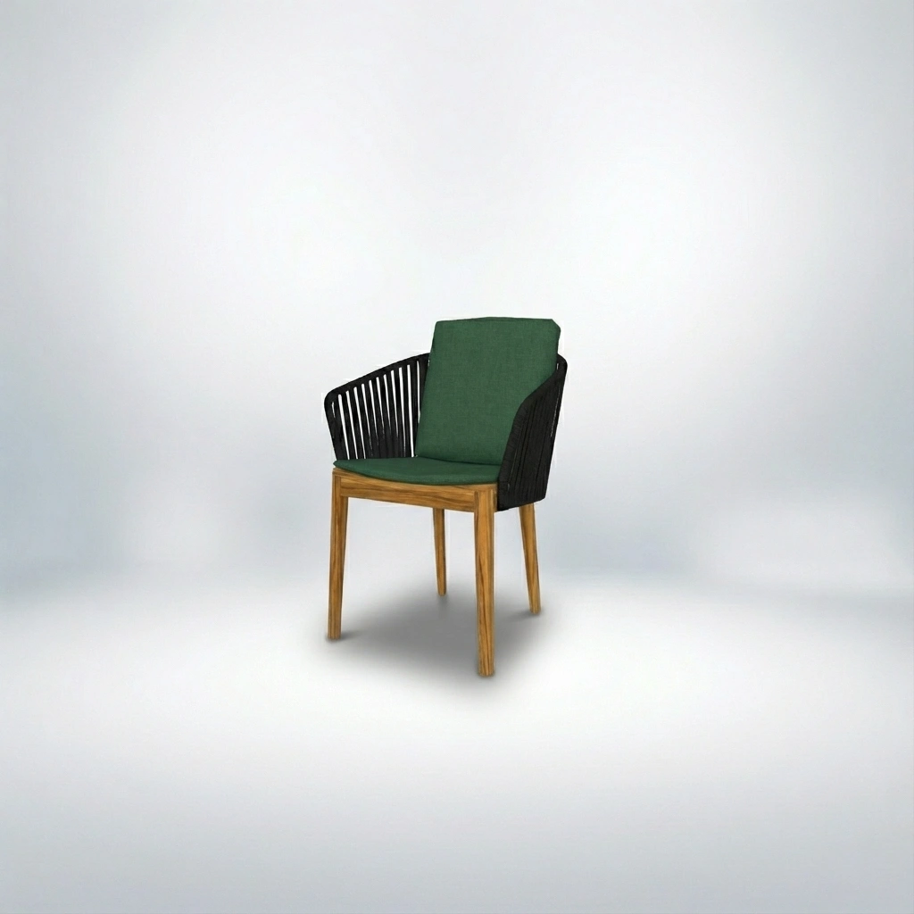 Green cushion and black rope outdoor dining chair
