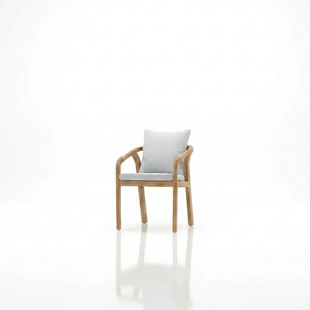 Luxurious teak and olefin rope outdoor dining chair with loose cushions