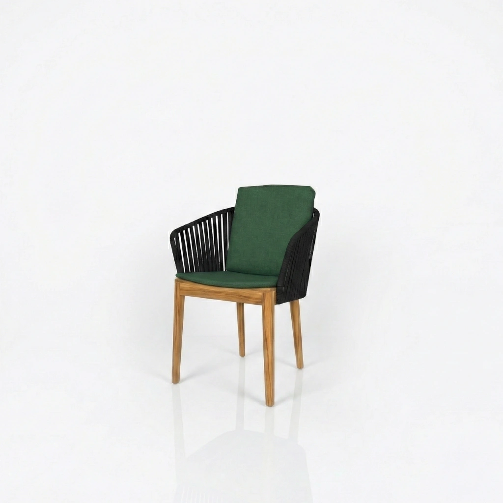 Teak and rope outdoor dining chair