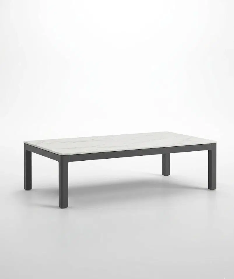 aluminum coffee table with white sintered stone top