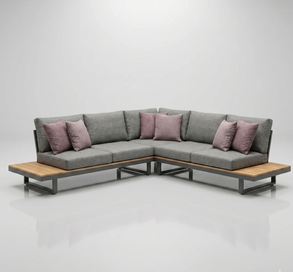 l shape sofa aluminum and teak