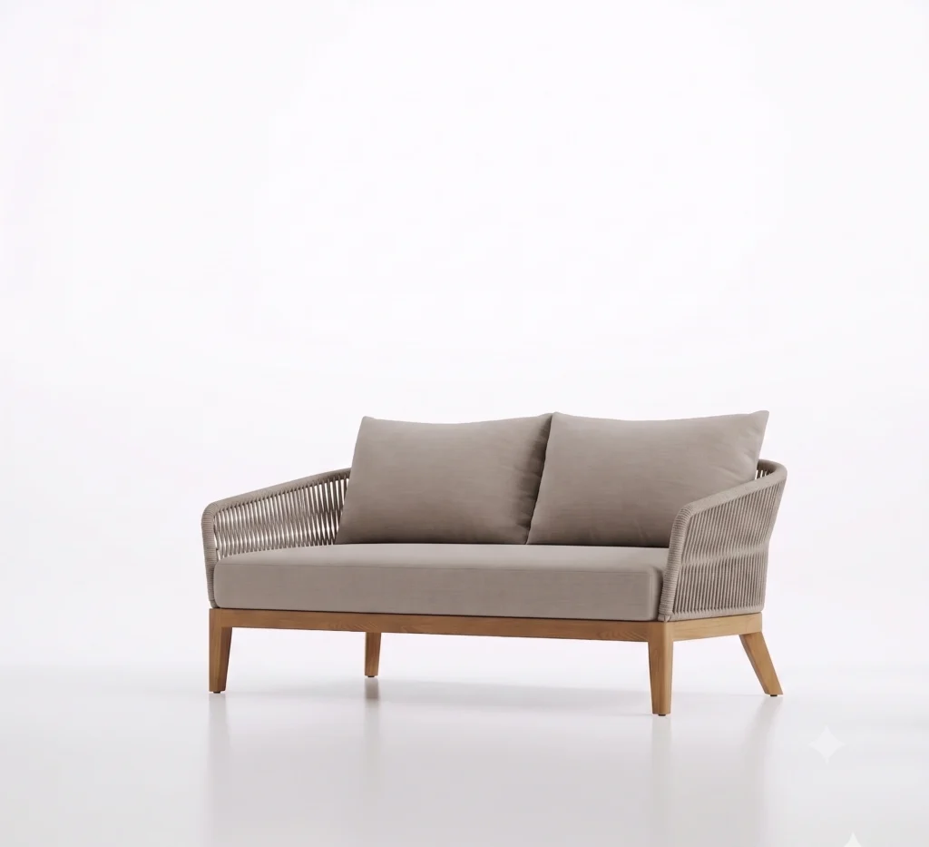 teak and rope 2 seater outdoor sofa