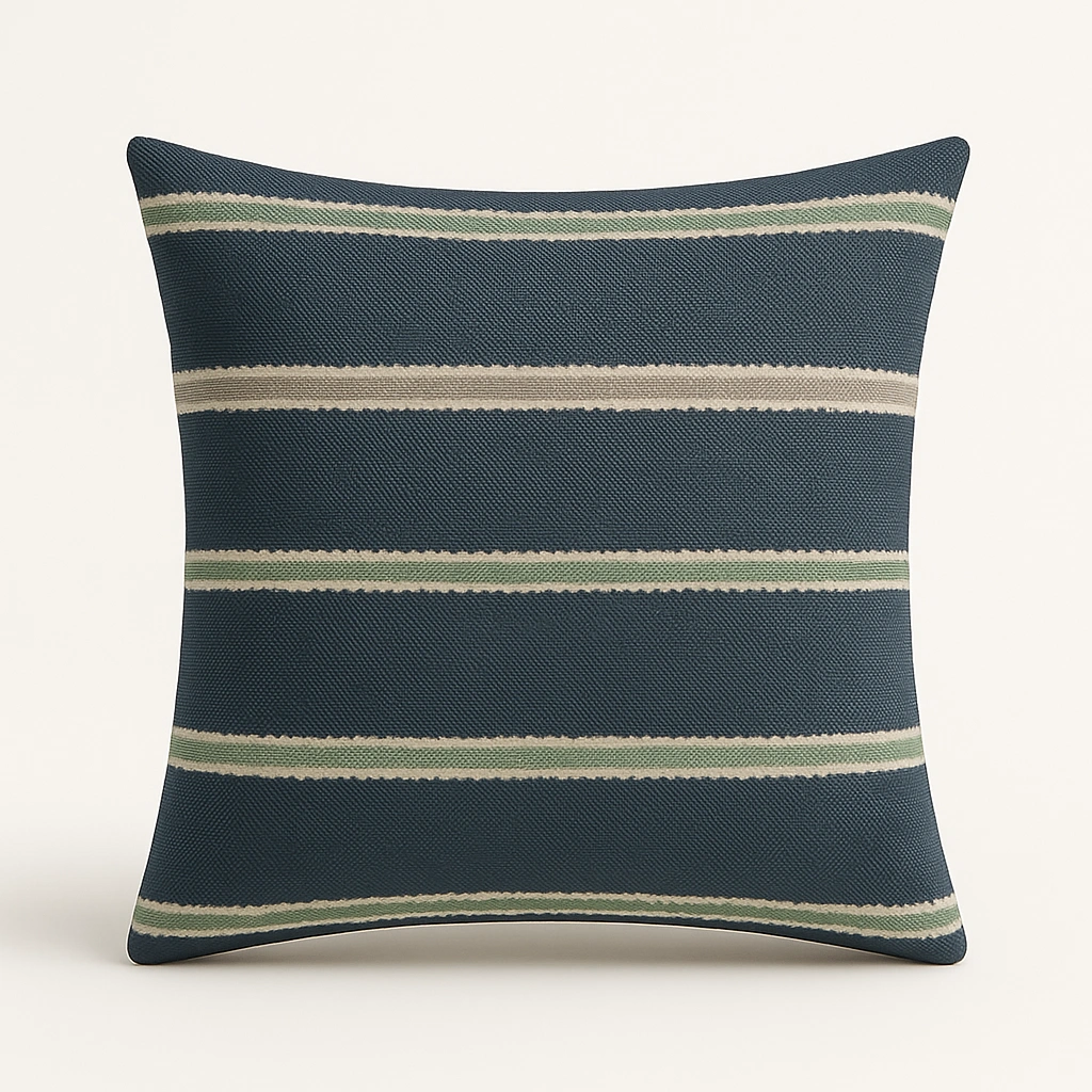 Navy and white chevron weave outdoor throw pillow