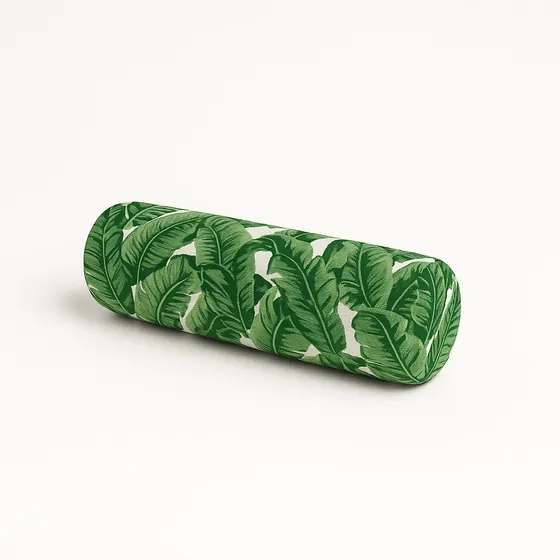 Green tropical leaf print outdoor bolster cushion