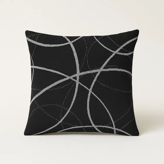 Black outdoor scatter cushion with grey swirl print