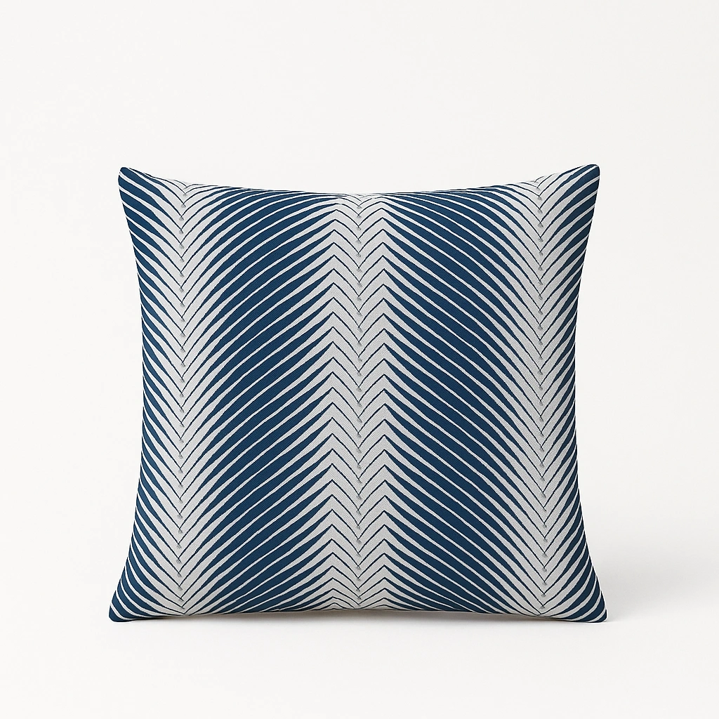 Navy, green and cream striped outdoor throw pillow